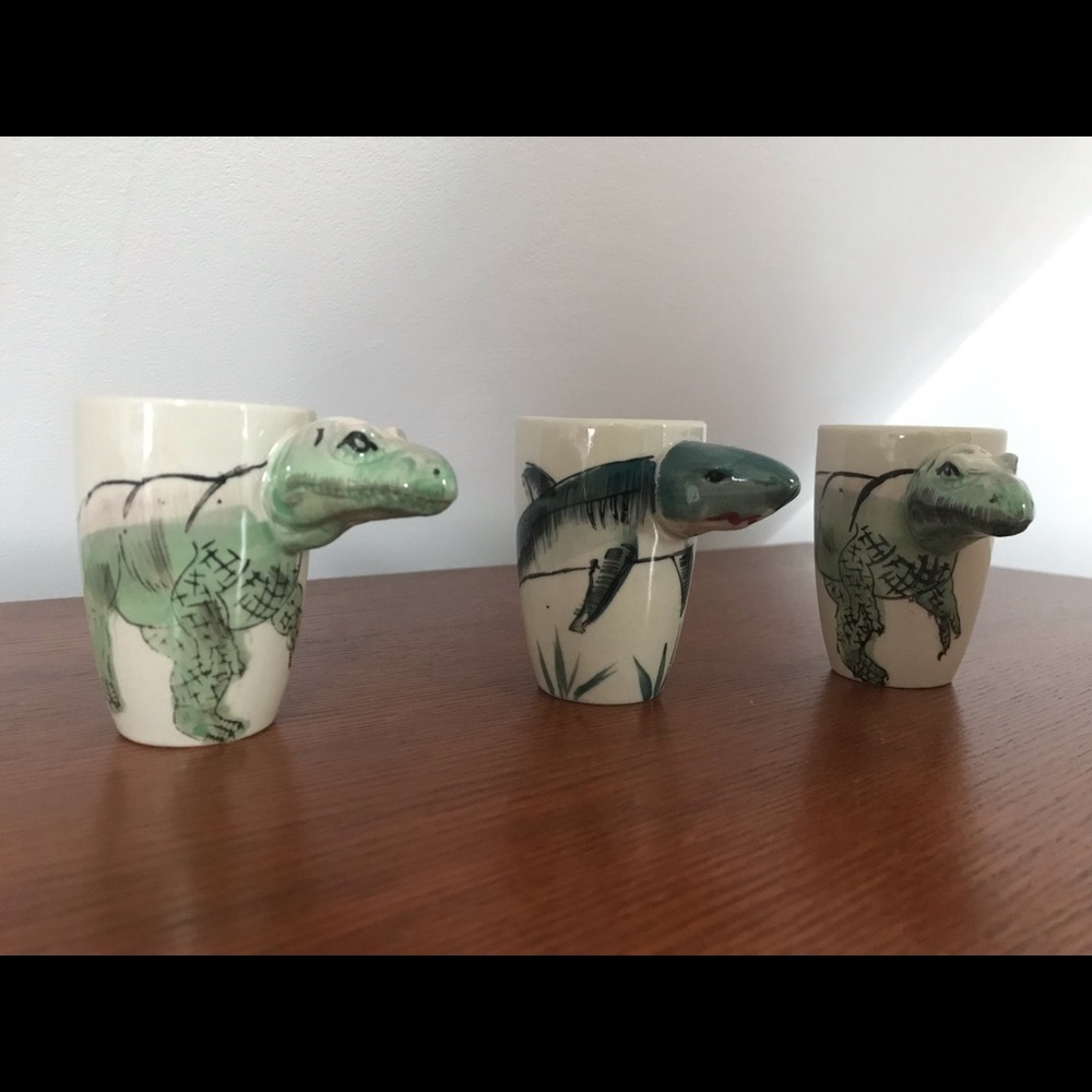 Ceramic 3D Sculptural Dinosaur Shark Cups Planters - Picture 1 of 8